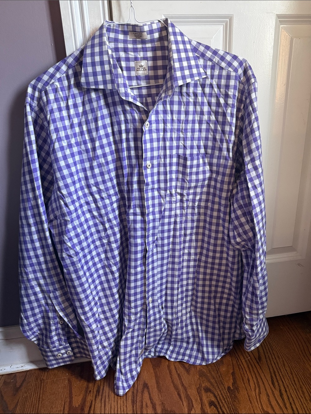 Peter Millar Purple and White Gingham Dress Shirt